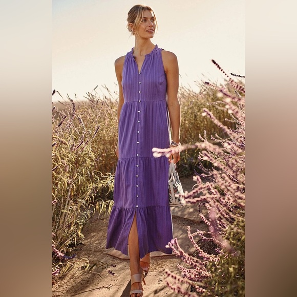 J Jill Nomad XL purple sleeveless button front embroidered maxi dress - Picture 1 of 14
